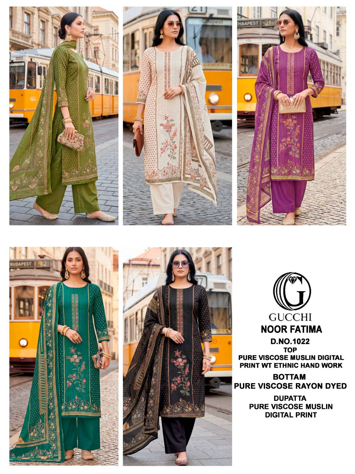 NOOR FATIMA VOL 1022 BY GUCCHI Stylish Beautiful Colourful Pure Viscose Muslin Dresses At Wholesale Price